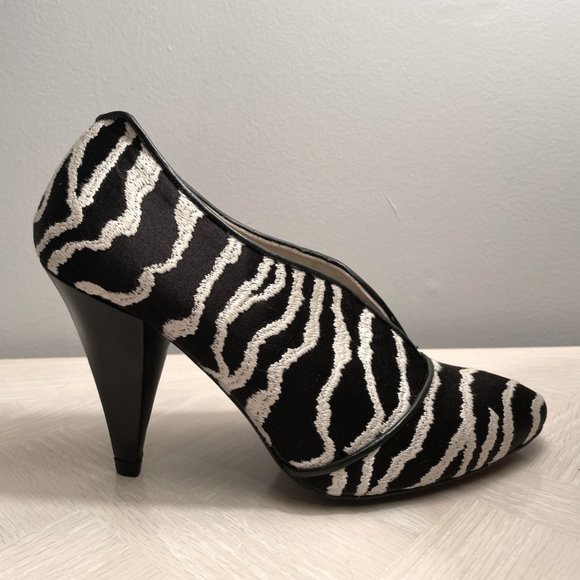 Lulu Guinness VINTAGE Silk Zebra Leather Lining & Outsole Made in Spain Sz 37.5
